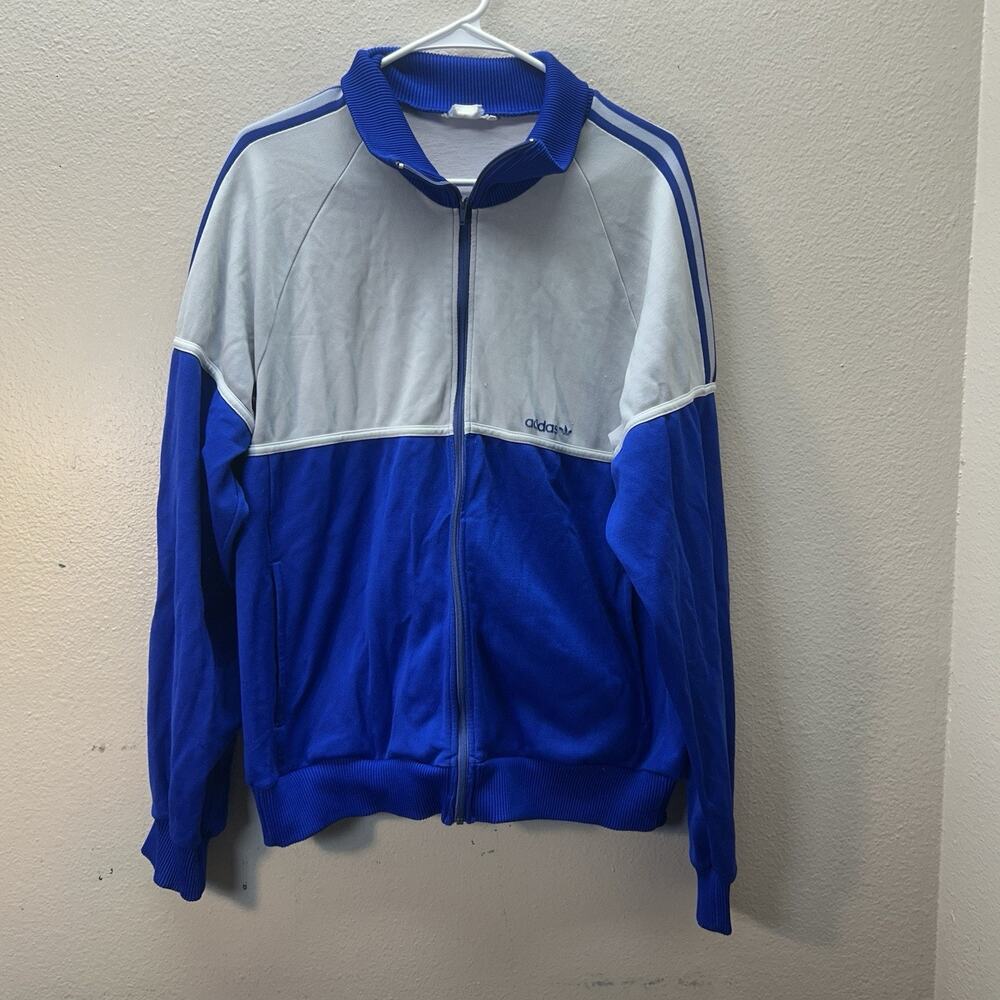 Vintage 70s/80s Adidas Trefoil Track Jacket – Blue & Gray Beckenbauer Style Sz S